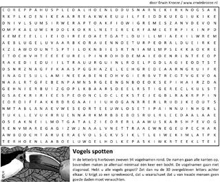 Vogels spotten puzzel woordenbrij